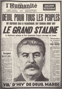 Une du journal l'Humanité au lendemain de la mort de Staline