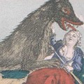 Une femme attaquée par la Bête. Portion de la peinture intitulée : « Représentation de la Bête féroce nommée hiene »,