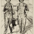 Femmes au travail - source http://www.tate.org.uk/art/artworks/hartrick-womens-work-on-the-railway-engine-and-carriage-cleaners-p03032